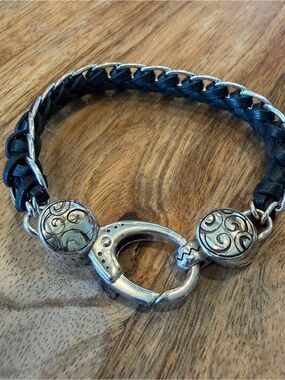 Brighton Black Braided Leather Bracelet with Ornate Silver Clasp